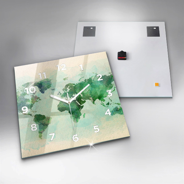 Kwadratowy zegar Akwarela mapa świata