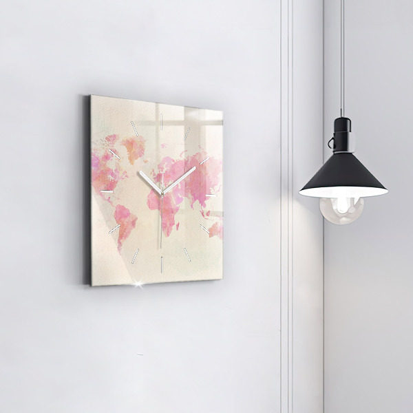 Kwadratowy zegar Akwarela mapa świata