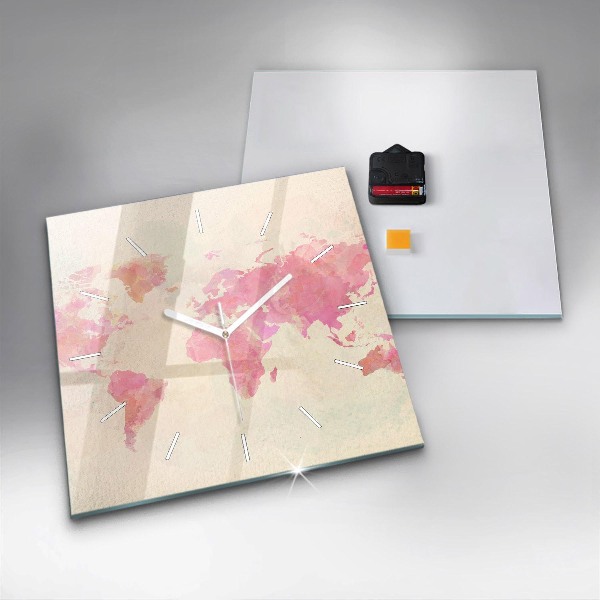 Kwadratowy zegar Akwarela mapa świata