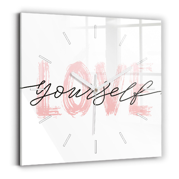 Kwadratowy zegar Napis Love yourself