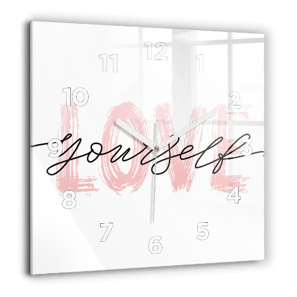 Kwadratowy zegar Napis Love yourself