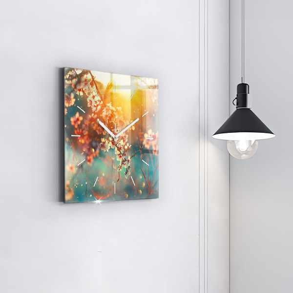 Kwadratowy zegar Wiosenne kwiaty