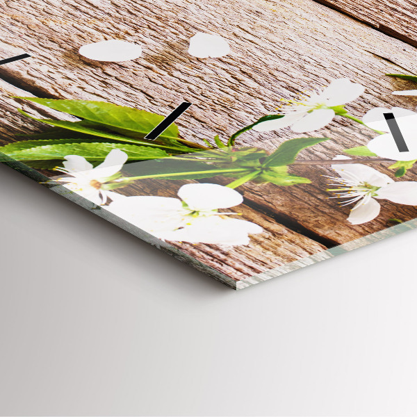 Kwadratowy zegar Kwiaty na drewnie