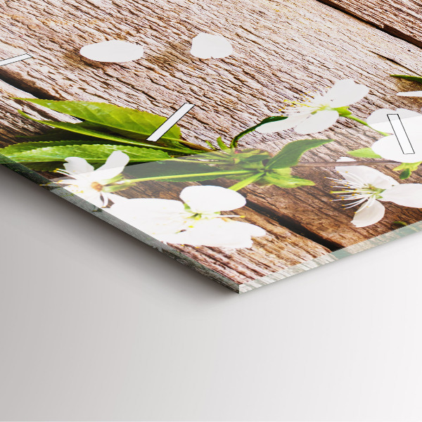 Kwadratowy zegar Kwiaty na drewnie