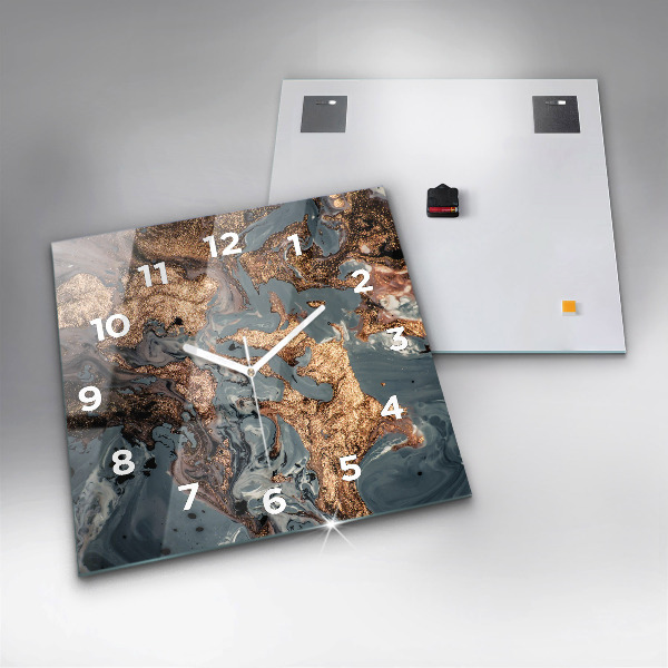 Zegar na ścianę kwadratowy Marmur złota abstrakcja