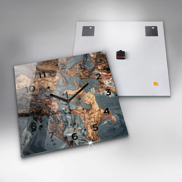 Zegar na ścianę kwadratowy Marmur złota abstrakcja