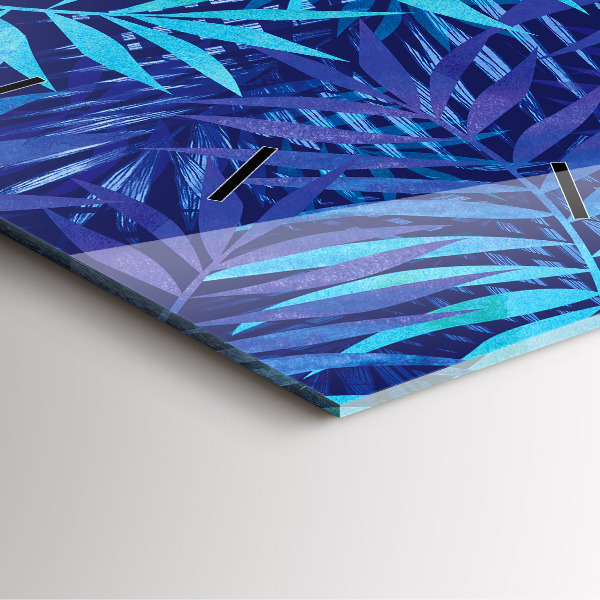 Zegar na ścianę kwadratowy Niebieski liście