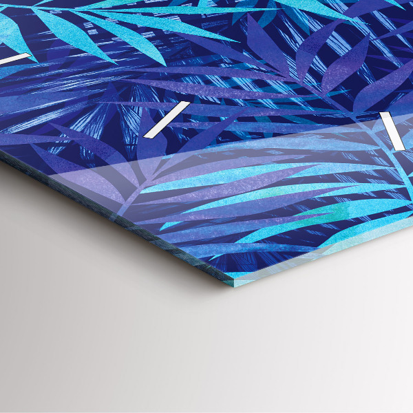 Zegar na ścianę kwadratowy Niebieski liście