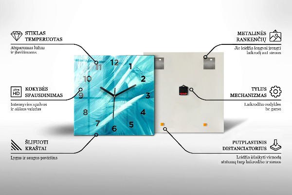 Zegar na ścianę kwadratowy Niebieski liście