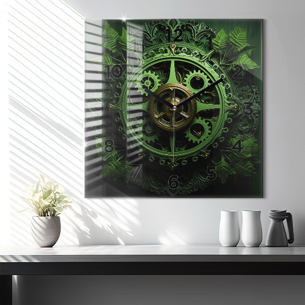 Zegar ścienny kwadratowy Zielony mechanizm