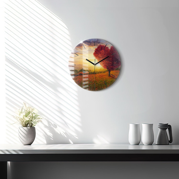 Zegar ścienny okrągły Miłosne drzewo-serce