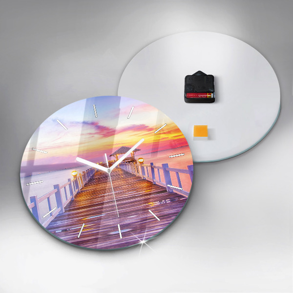 Zegar ścienny okrągły Most w porcie wieczorem