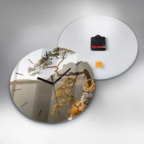 Zegar ścienny okrągły Drzewo w górach