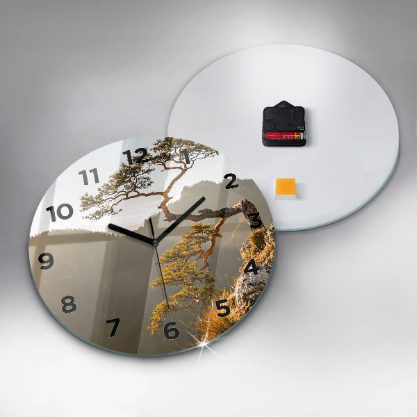 Zegar ścienny okrągły Drzewo w górach