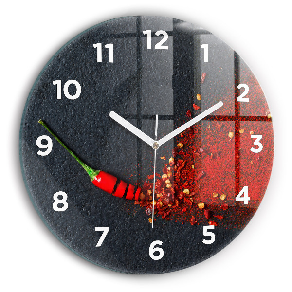 Zegar szklany okrągły Przyprawa czerwona papryka
