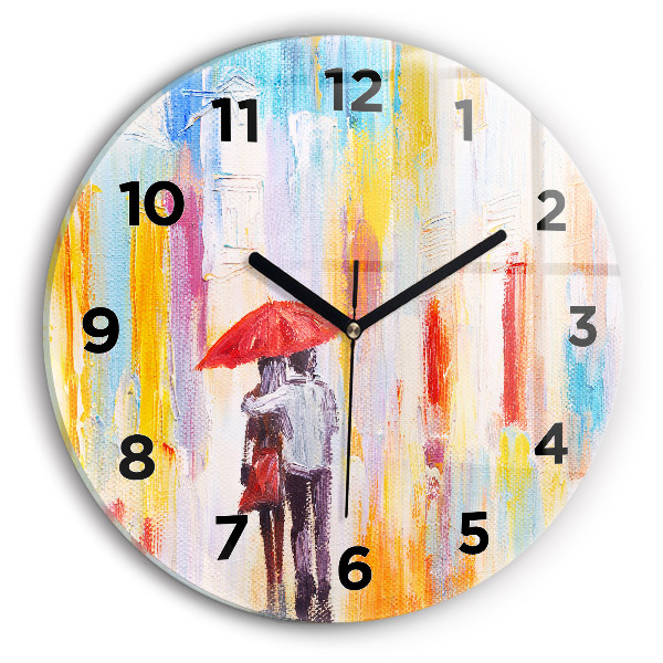 Zegar okrągły Para w deszczu
