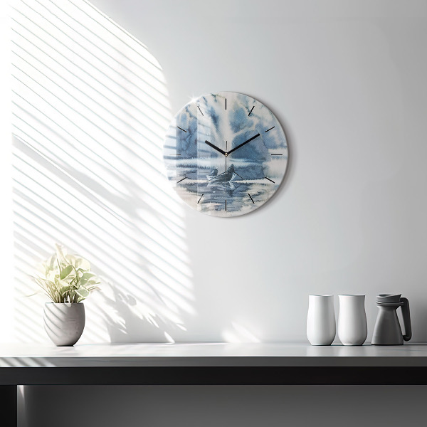 Zegar ścienny okrągły Zimowe jezioro Łódka