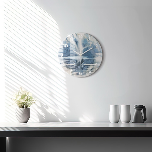 Zegar ścienny okrągły Zimowe jezioro Łódka