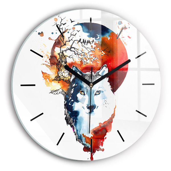 Zegar ścienny okrągły Wilk i Pełnia