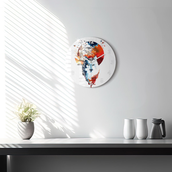 Zegar ścienny okrągły Wilk i Pełnia