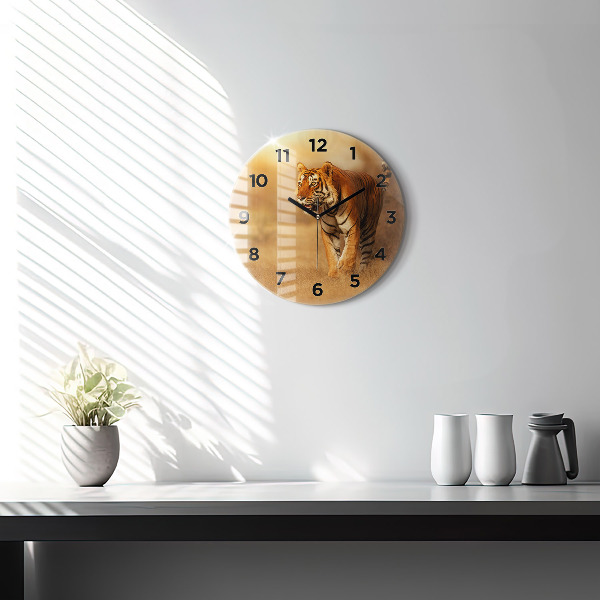 Zegar ścienny okrągły Polowanie Tygrys