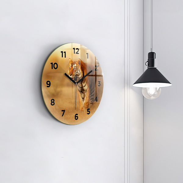 Zegar ścienny okrągły Polowanie Tygrys