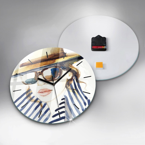 Zegar ścienny okrągły Twarz w okularach i kapeluszu