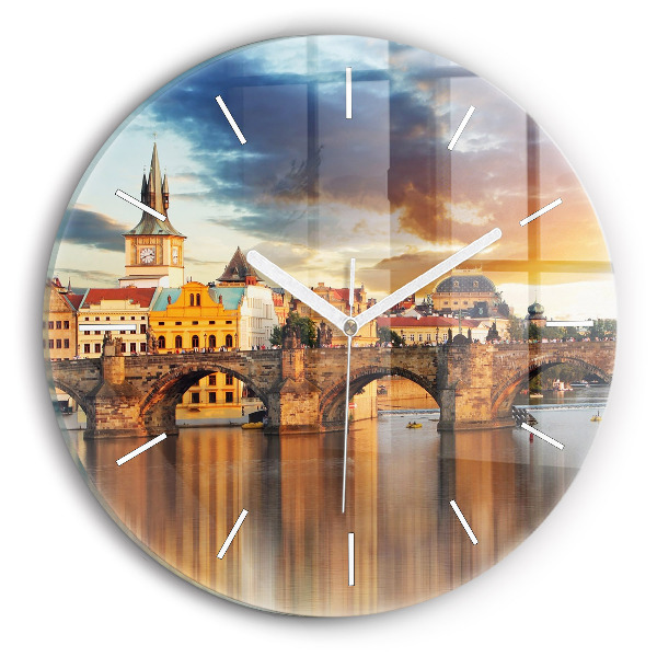 Zegar szklany okrągły Panorama nad rzeką