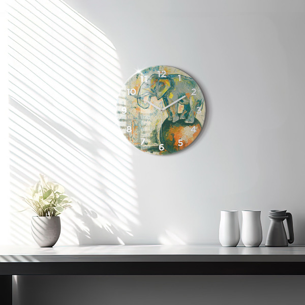 Zegar ścienny okrągły Malowana postura słonia