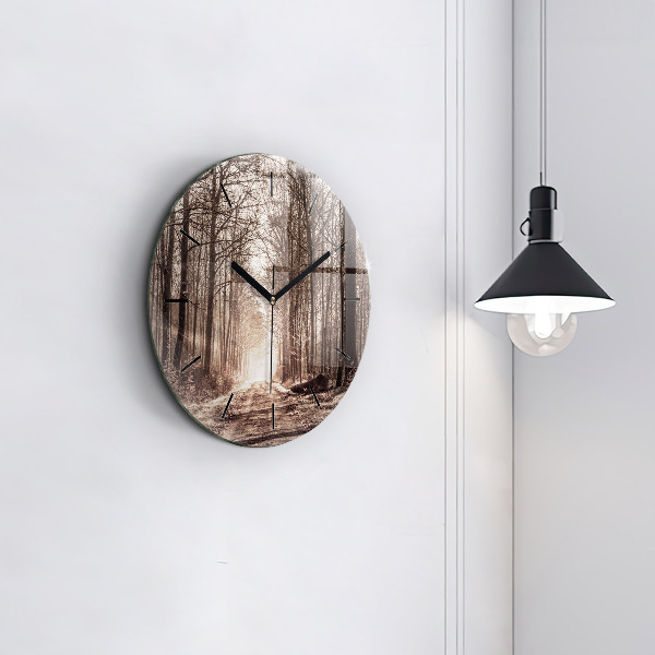 Zegar ścienny okrągły Ścieżka leśna w sepii