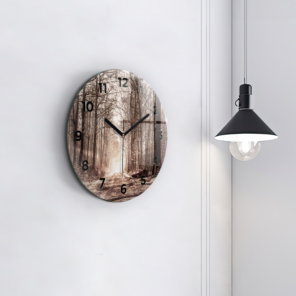 Zegar ścienny okrągły Ścieżka leśna w sepii