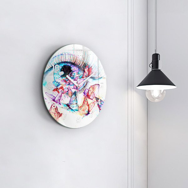 Zegar ścienny okrągły Kolorowe oko motyle