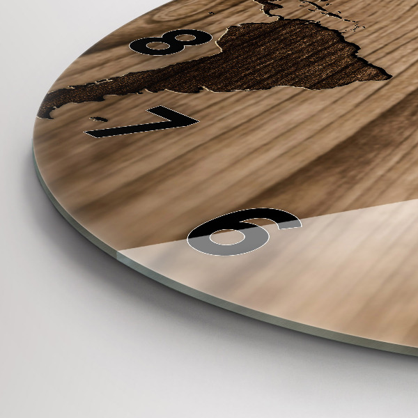 Zegar ścienny okrągły Mapa świata na drewnie