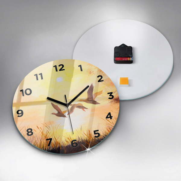 Zegar okrągły Żurawie o zachodzie słońca