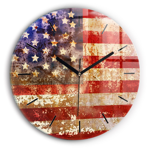 Zegar szklany okrągły Flaga USA w stylu vintage