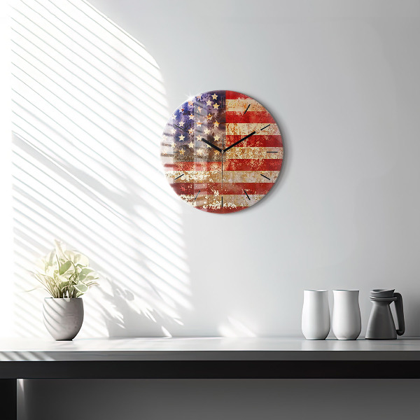 Zegar szklany okrągły Flaga USA w stylu vintage