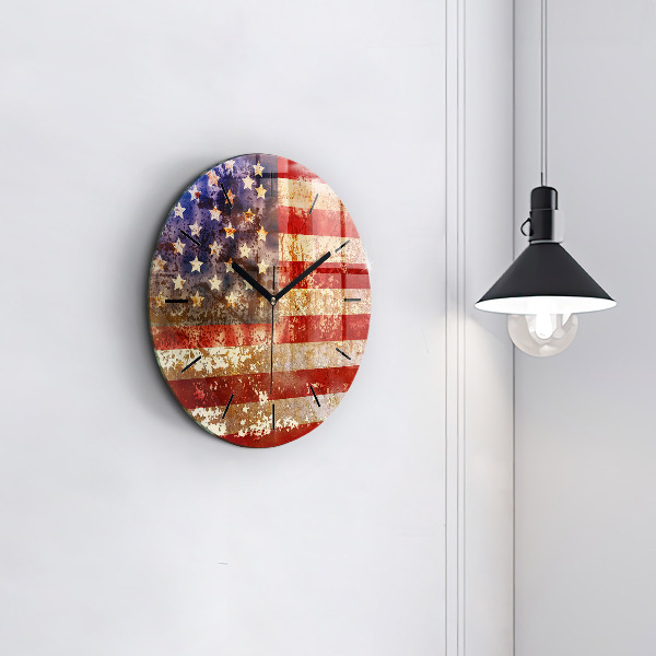 Zegar szklany okrągły Flaga USA w stylu vintage