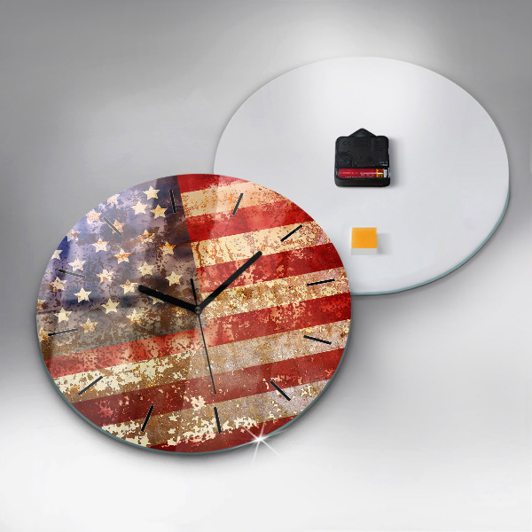 Zegar szklany okrągły Flaga USA w stylu vintage