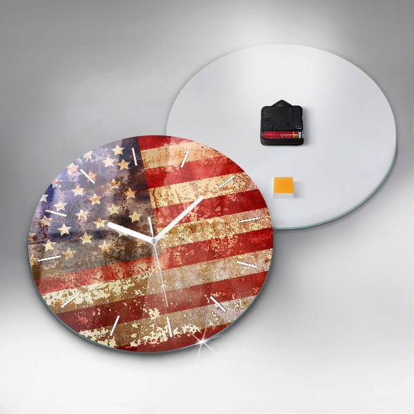 Zegar szklany okrągły Flaga USA w stylu vintage