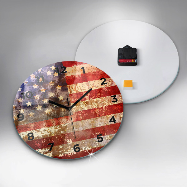 Zegar szklany okrągły Flaga USA w stylu vintage