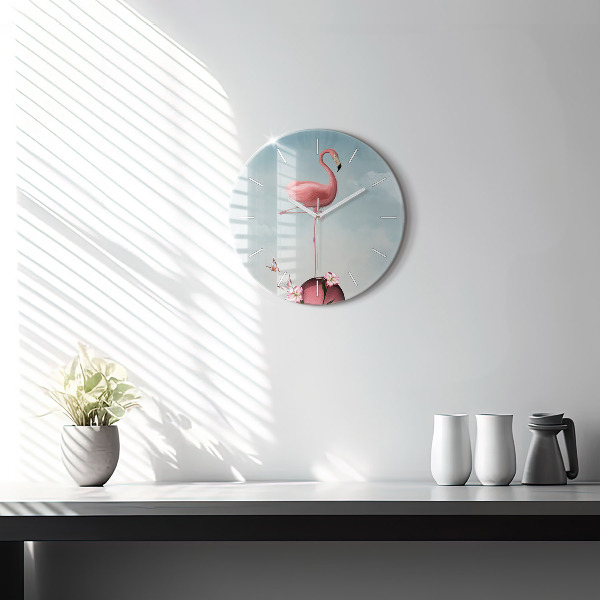 Zegar szklany okrągły Surrealistyczny flaming