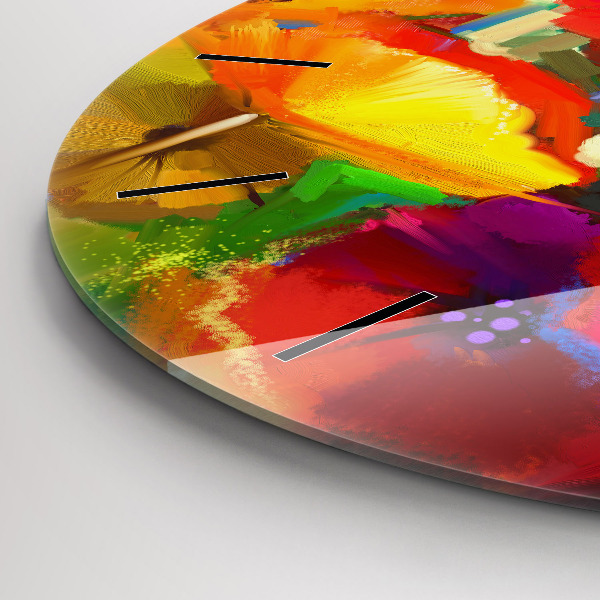 Zegar szklany okrągły Kolorowe maki