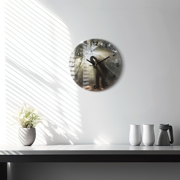 Zegar szklany okrągły Słoń w dżungli