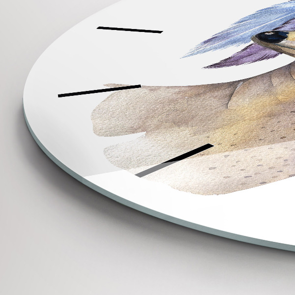 Zegar szklany okrągły Głowa jelenia i kwiaty