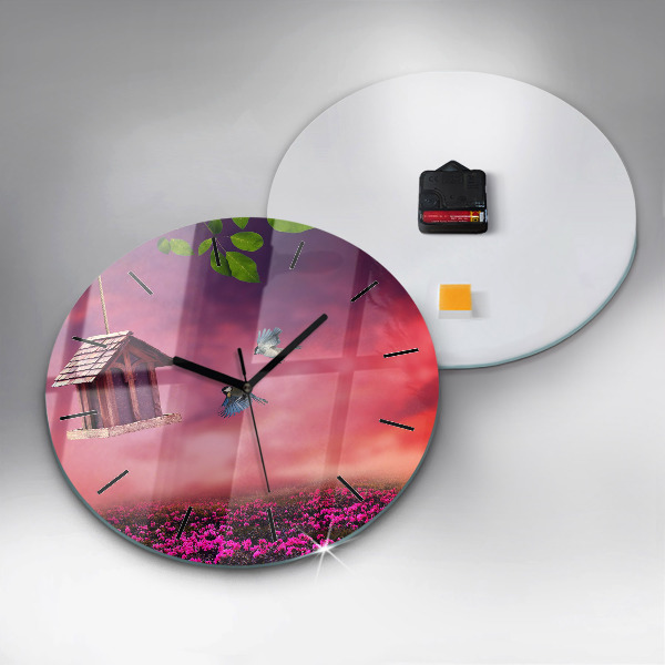 Zegar szklany okrągły Domek dla ptaków
