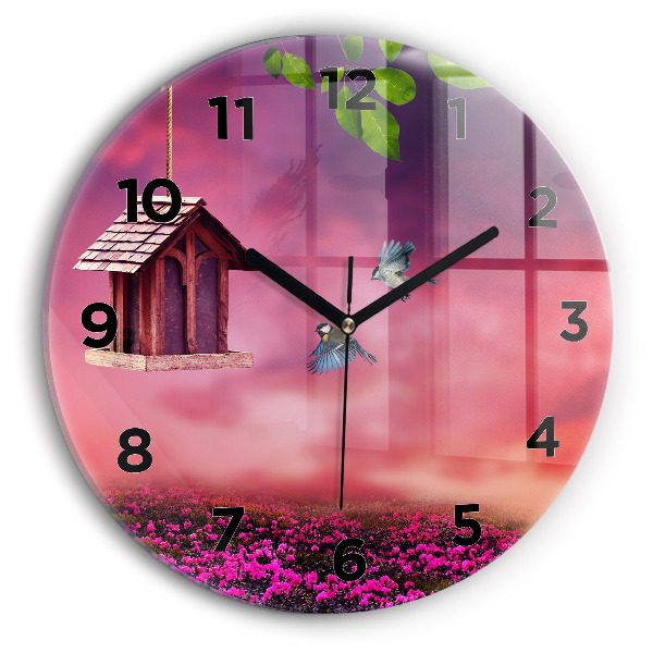 Zegar szklany okrągły Domek dla ptaków