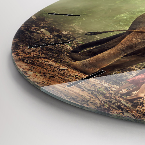 Zegar szklany okrągły Dzieci prowadzące słonia