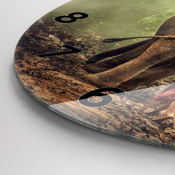 Zegar szklany okrągły Dzieci prowadzące słonia