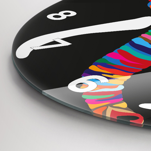 Zegar szklany okrągły Kolorowy słoń