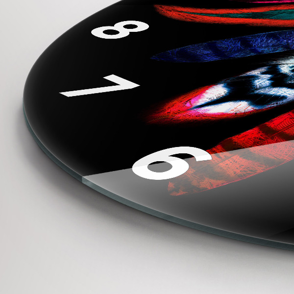 Zegar szklany okrągły Kolorowe pióra ptaka